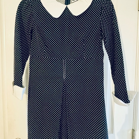 1960s Inspired Mod Dress – Black & White Polka Dot w/ Peter Pan Collar - Picture 2 of 5
